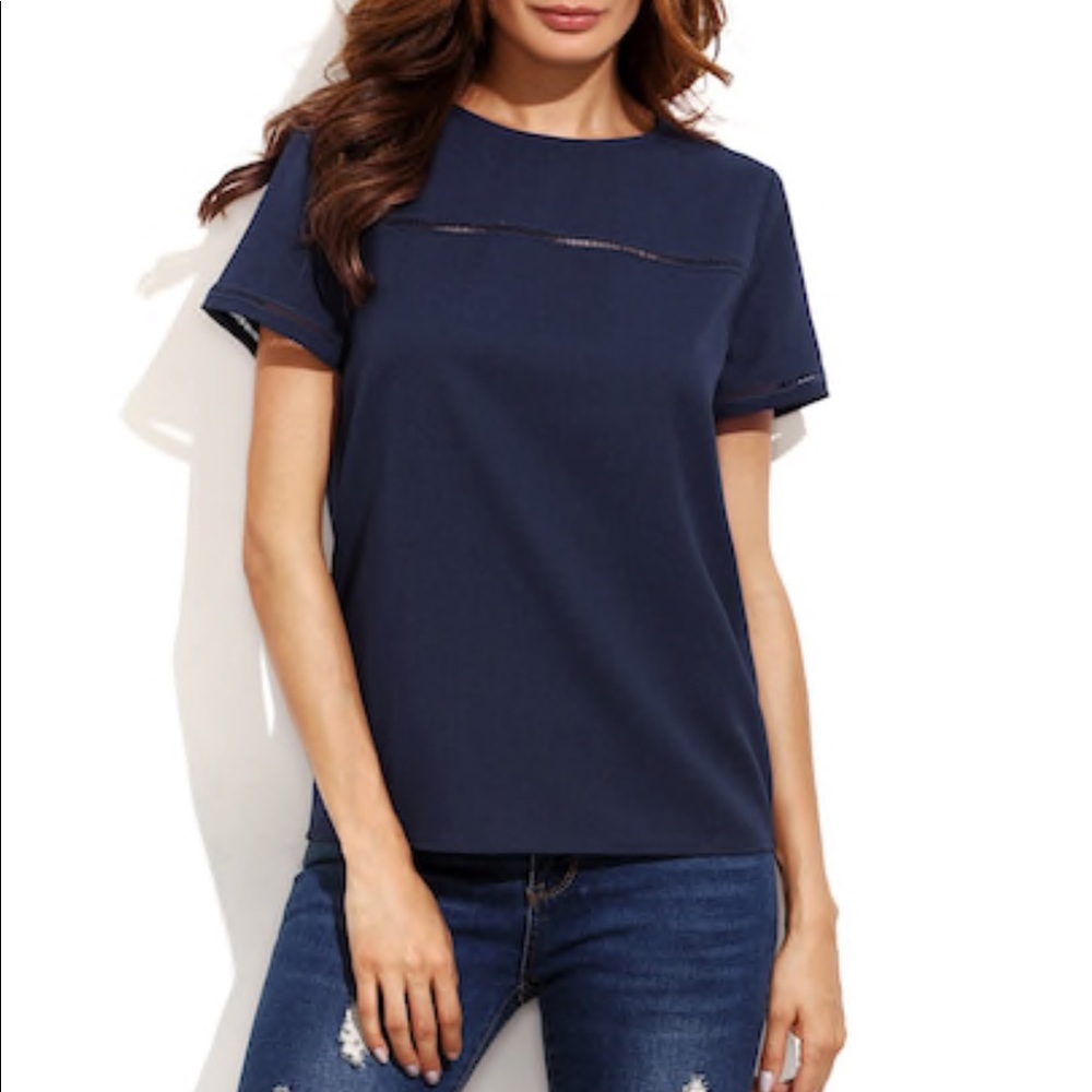 Navy Blue Keyhole Back Blouse - Picture 6 of 7